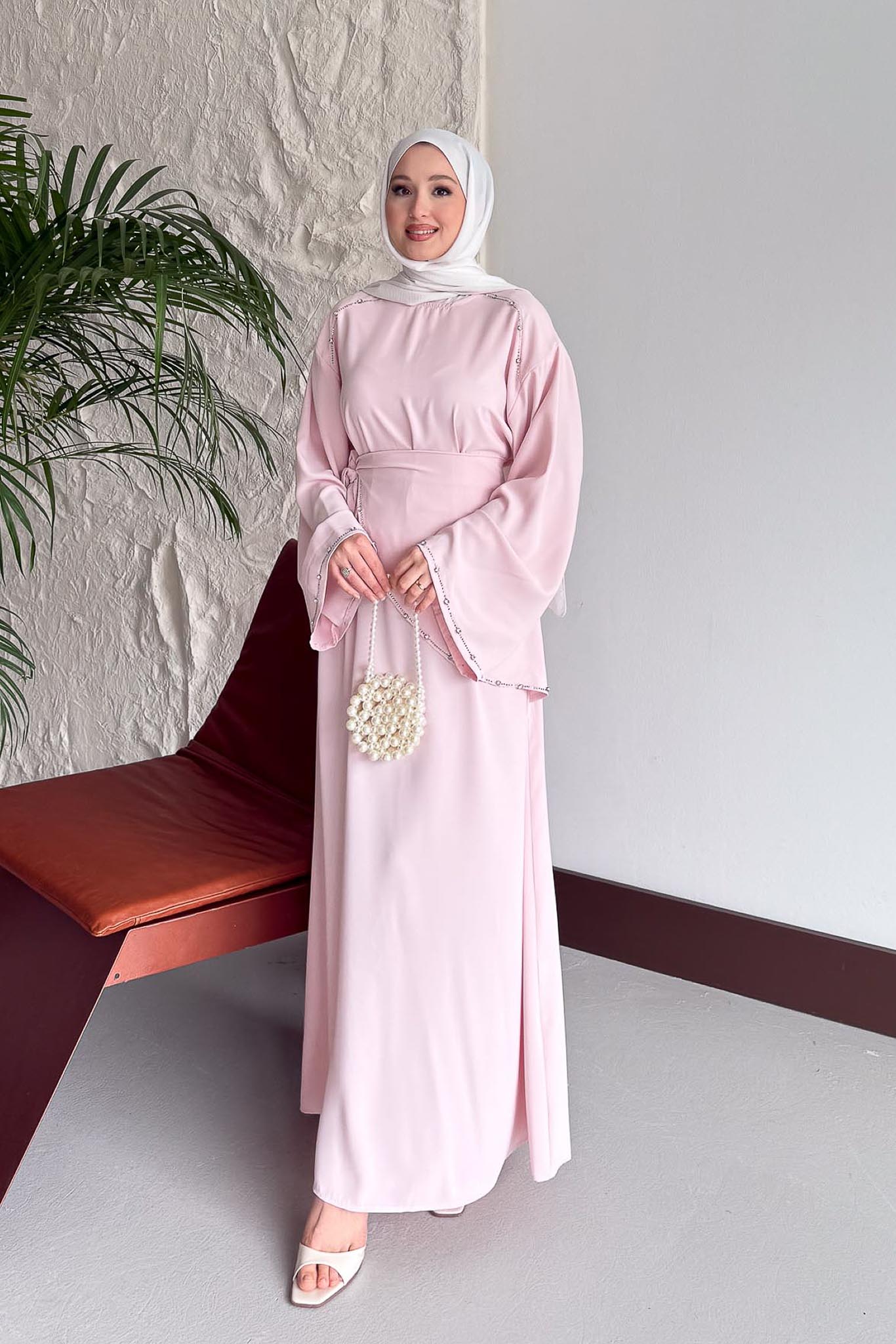 Taş Detaylı Abiye Elbise Pembe - Resim 3