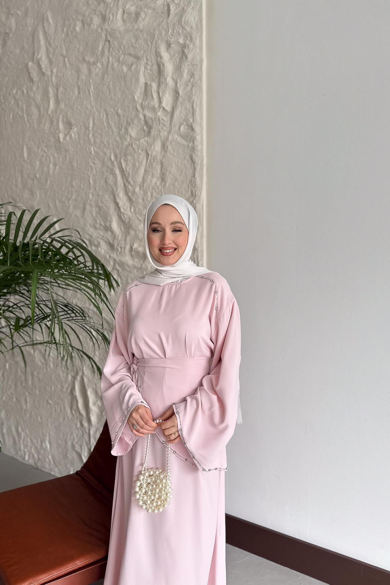 Taş Detaylı Abiye Elbise Pembe - Resim 4