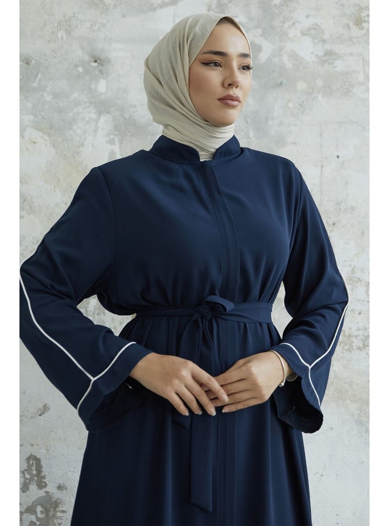Salvia Salaş Kol Biye Desenli Ferace - Lacivert - Resim 3