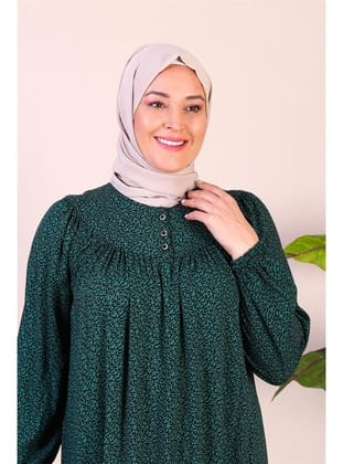Kadın Uzun Buyuk Beden Anne Elbise Yazlik Tesettur Giyim Yeşil