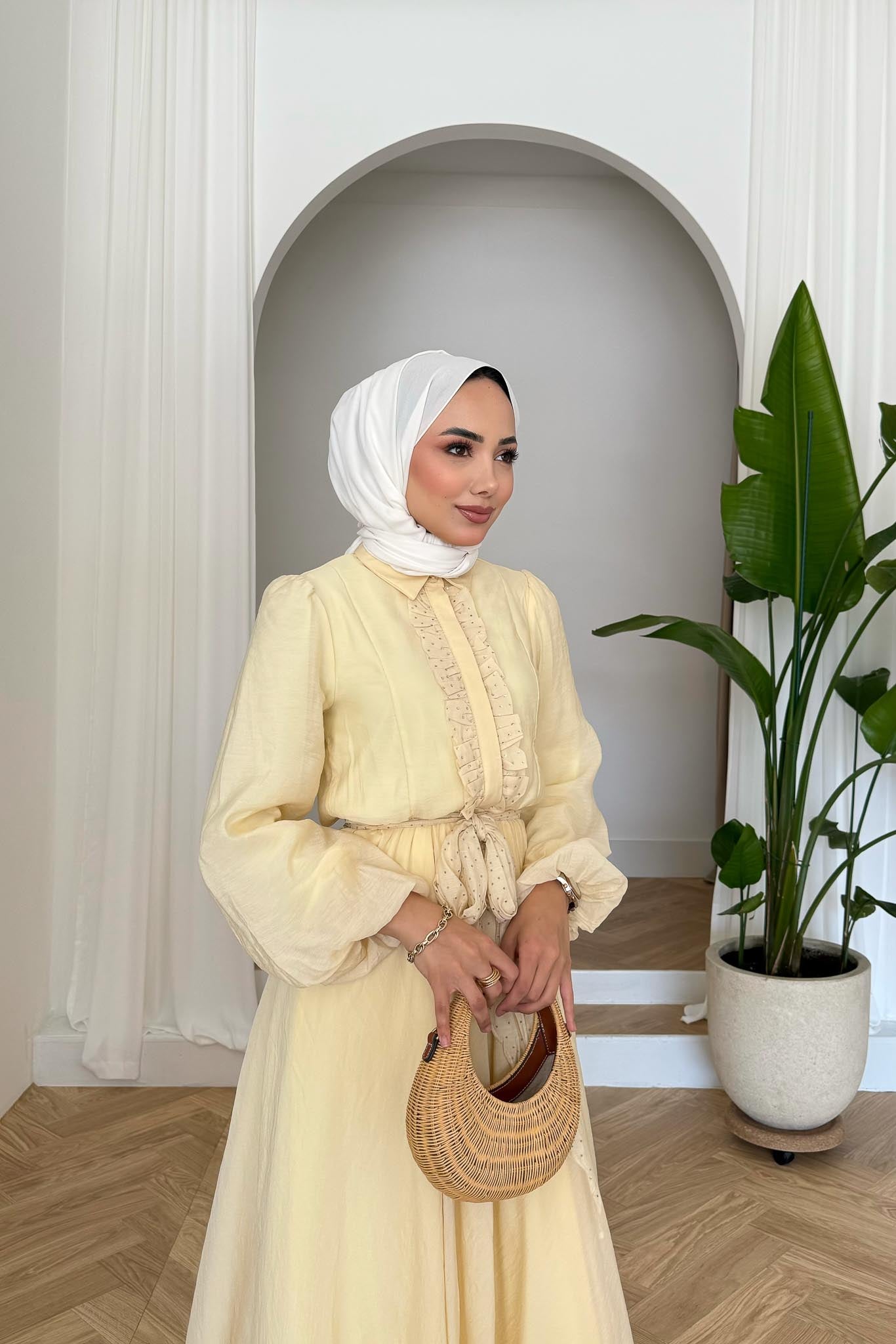 Önü Taş Detaylı Elbise Sarı - Resim 2