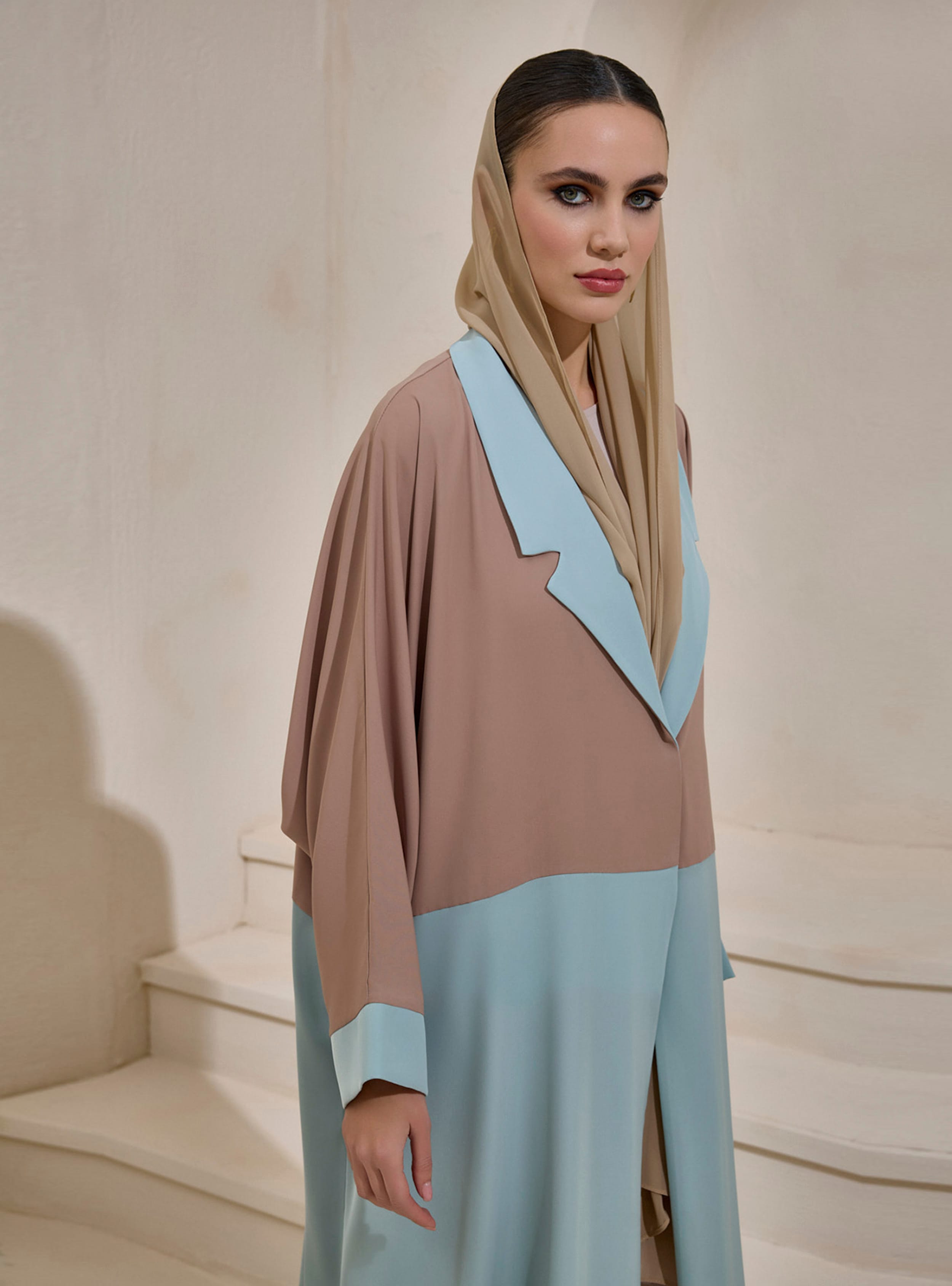 TWO COLOR ABAYA SET - Kahverengi - AL SHEIKHA - Resim 2