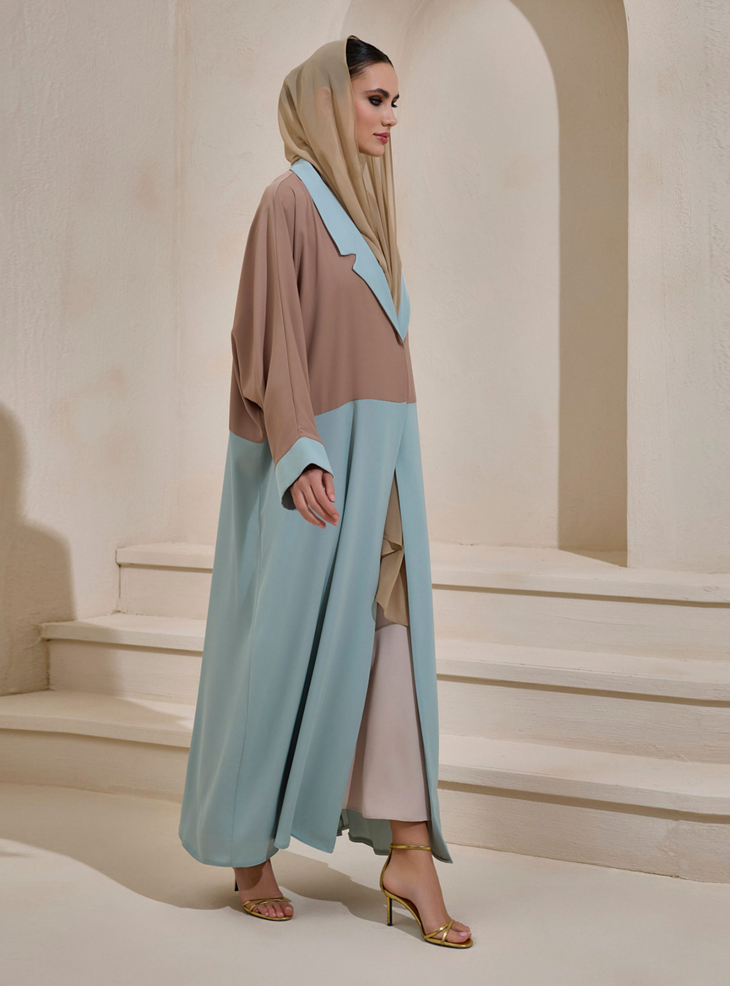 TWO COLOR ABAYA SET - Kahverengi - AL SHEIKHA - Resim 3