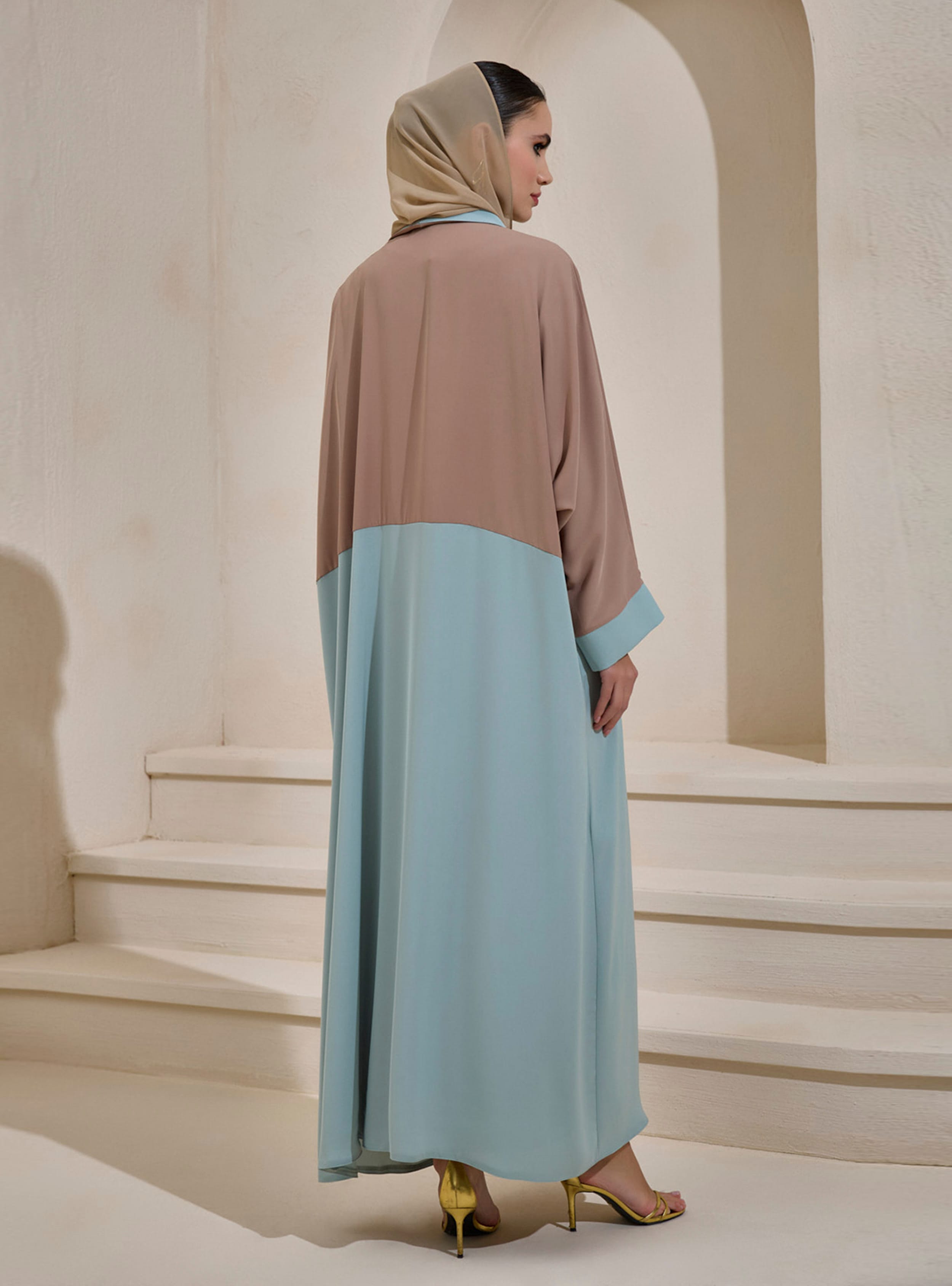 TWO COLOR ABAYA SET - Kahverengi - AL SHEIKHA - Resim 4