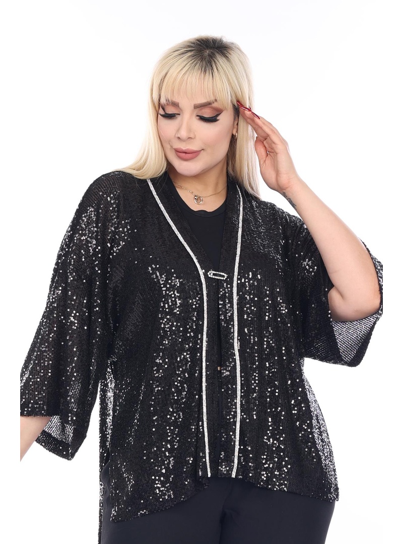 Büyük Beden 3862 Siyah Bluz+Bady İkili Takım SİYAH - Resim 2