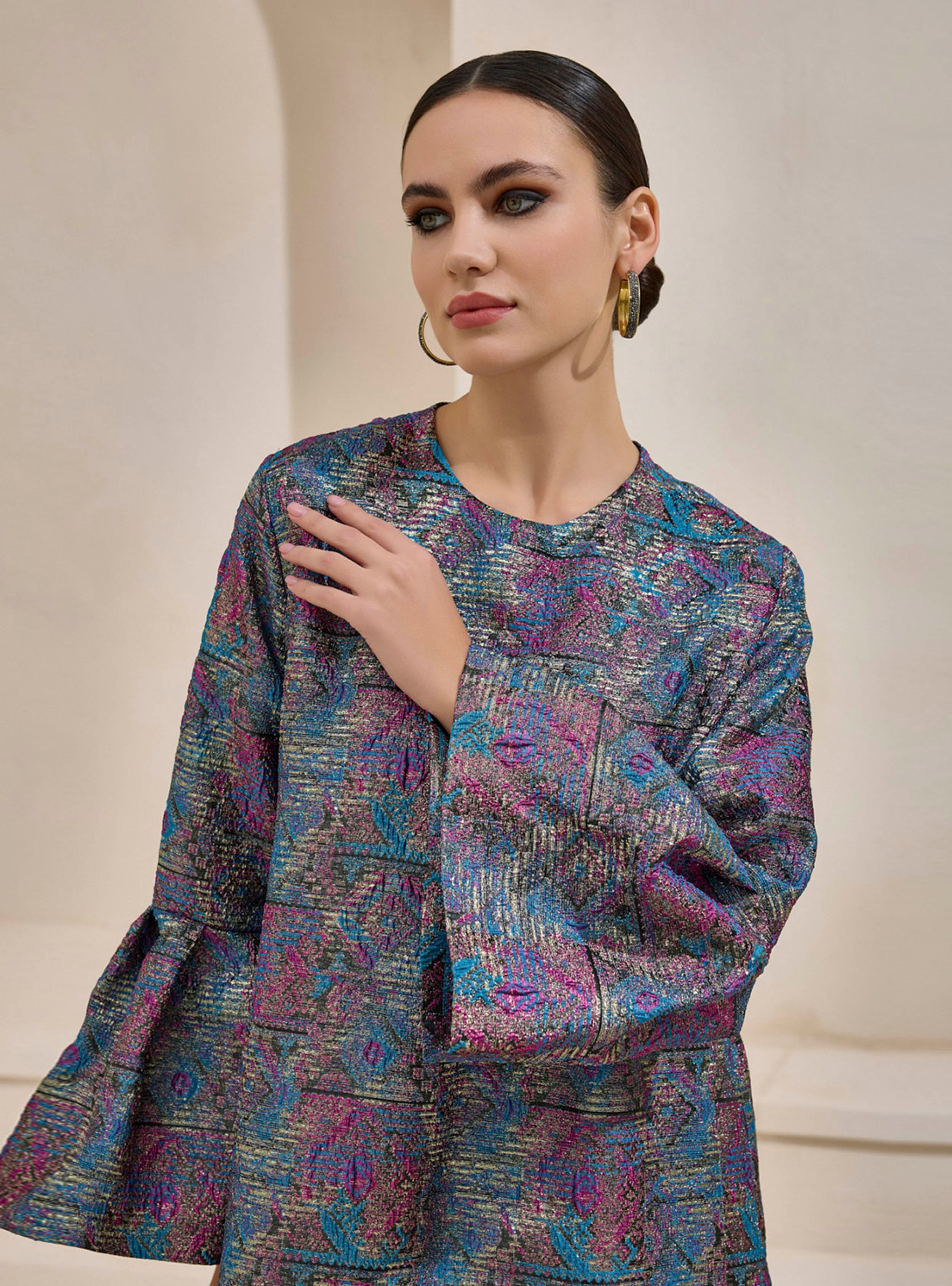 BROCADE MAXI DRESS - Pembe - AL SHEIKHA - Resim 2