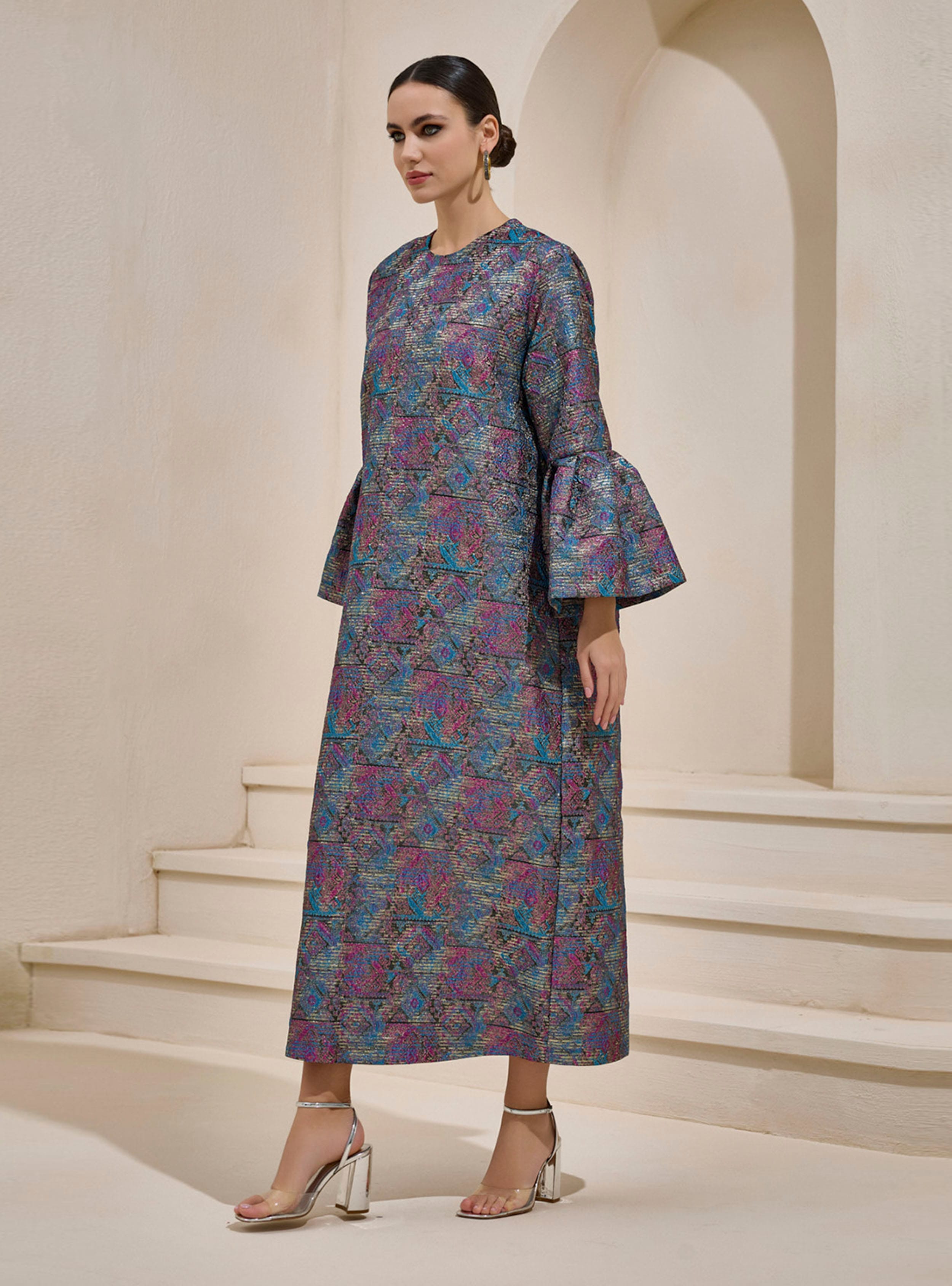 BROCADE MAXI DRESS - Pembe - AL SHEIKHA - Resim 3