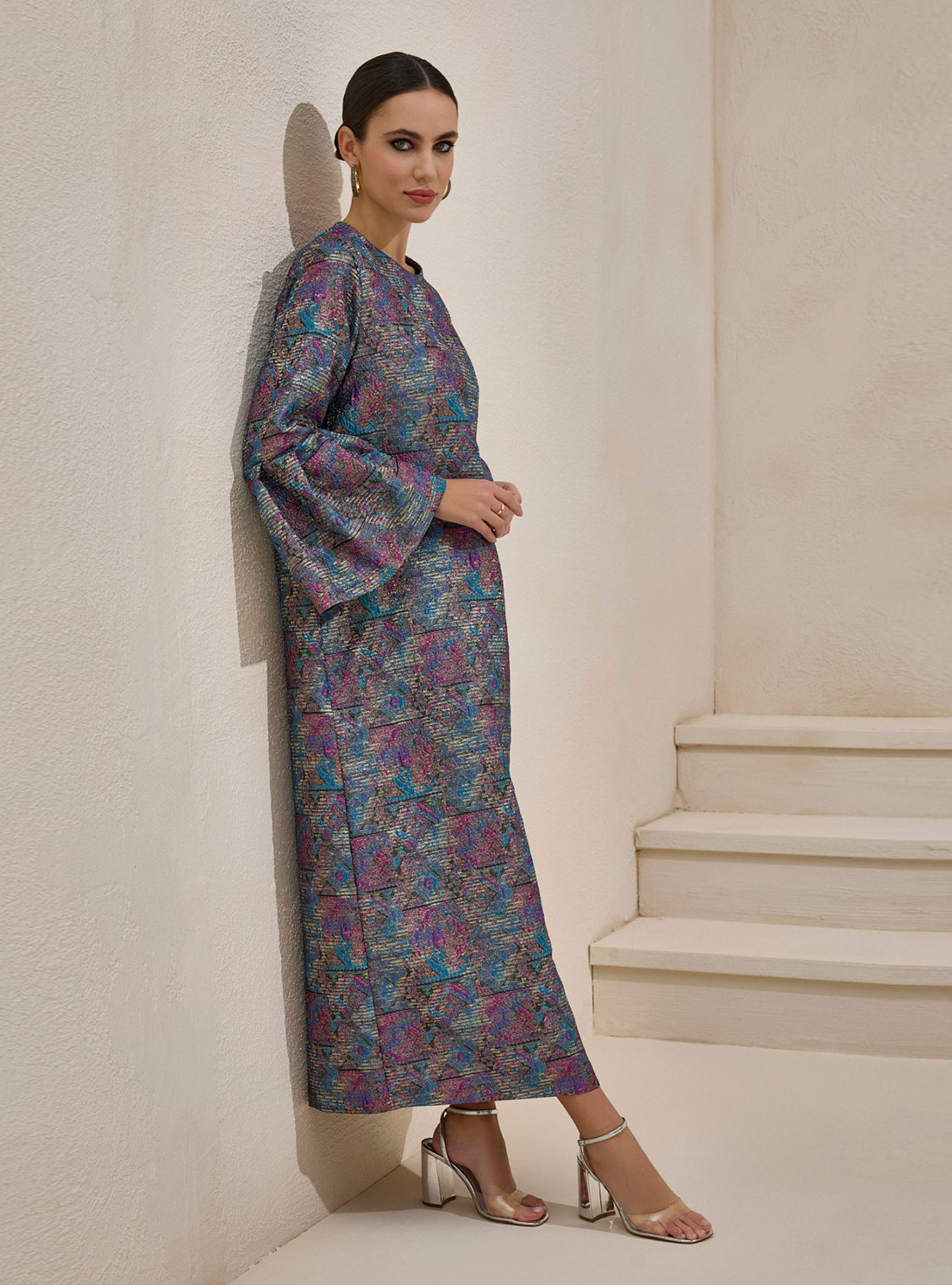 BROCADE MAXI DRESS - Pembe - AL SHEIKHA - Resim 4