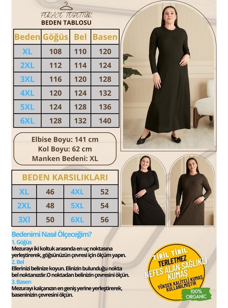 Kadın Büyük Beden Nergiz Jakar Tesettür Anne Elbise  siyah - Resim 2