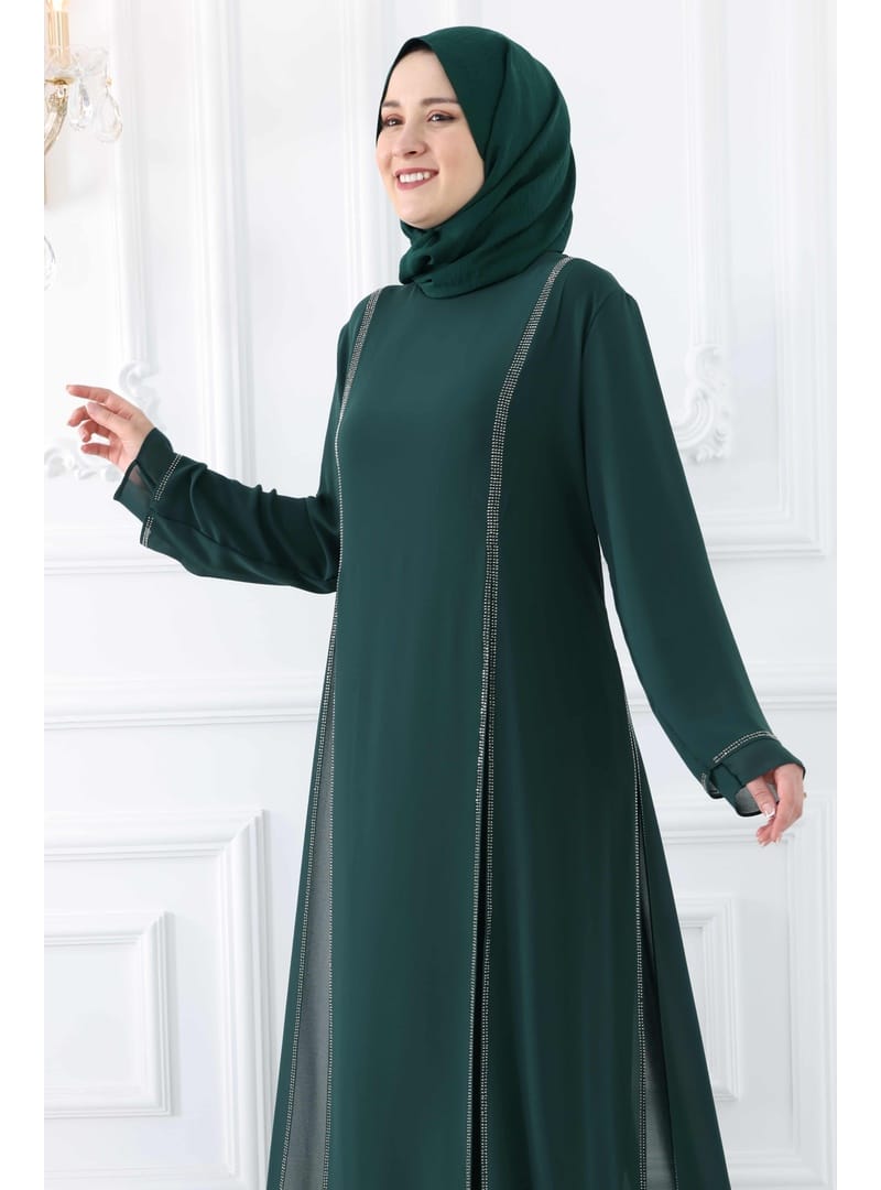 Amine Hüma Lavin Tesettür Abiye Zümrüt - Resim 3