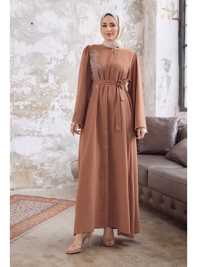 Lora Taşlı Abaya - Camel - Resim 4