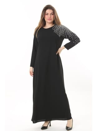 Büyük Beden 3868 Siyah Uzun Abiye Elbise SİYAH