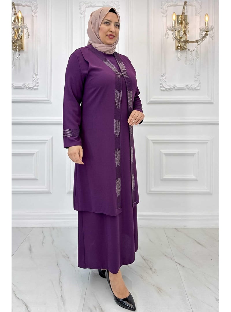 Amine Hüma Beril Tesettür Abiye Mürdüm - Resim 2