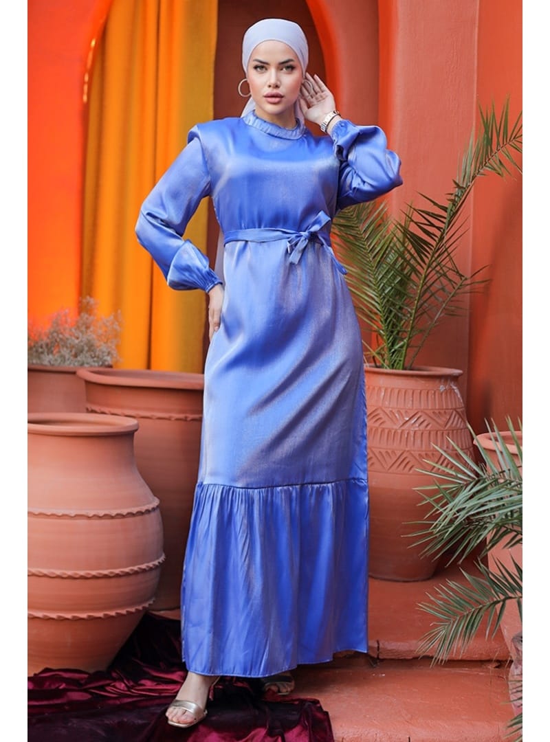 Mirza Kemerli Elbise 810 - İndigo - Resim 4