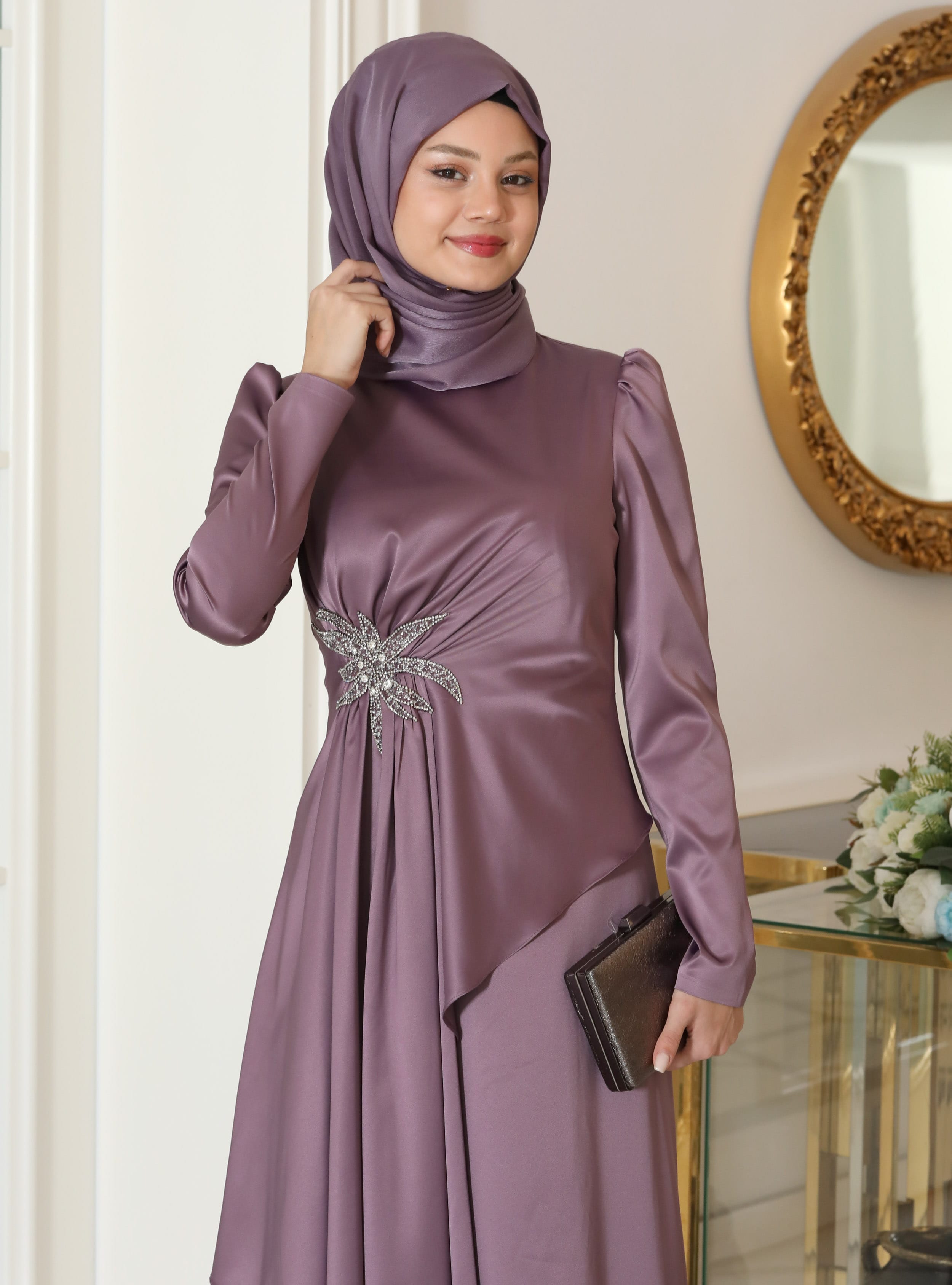 Tesettür Abiye Elbise - Lavanta - Azra Design - Resim 3