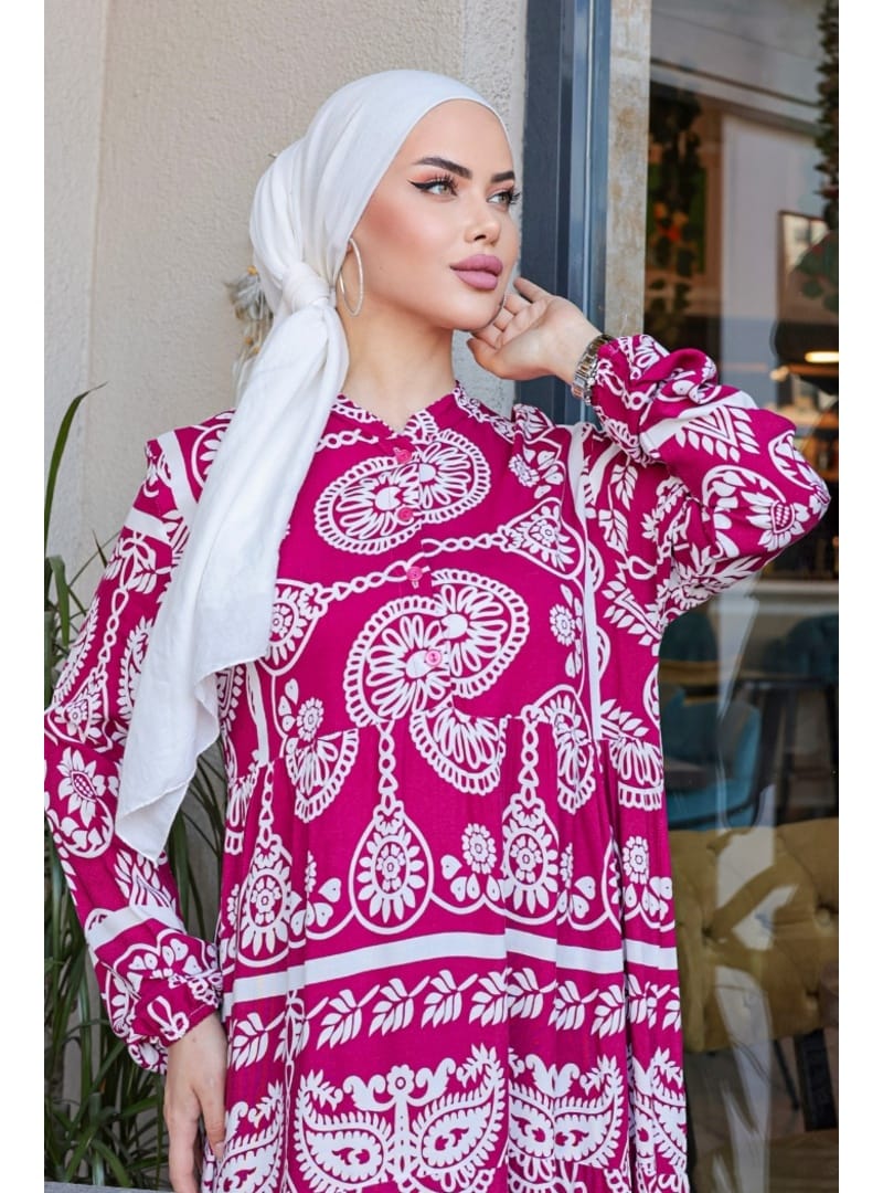 Hardy Dokuma Viskon Elbise 848 - Fuşya - Resim 4