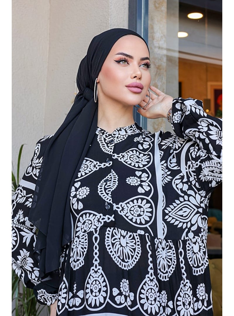 Hardy Dokuma Viskon Elbise 848 - Siyah - Resim 2