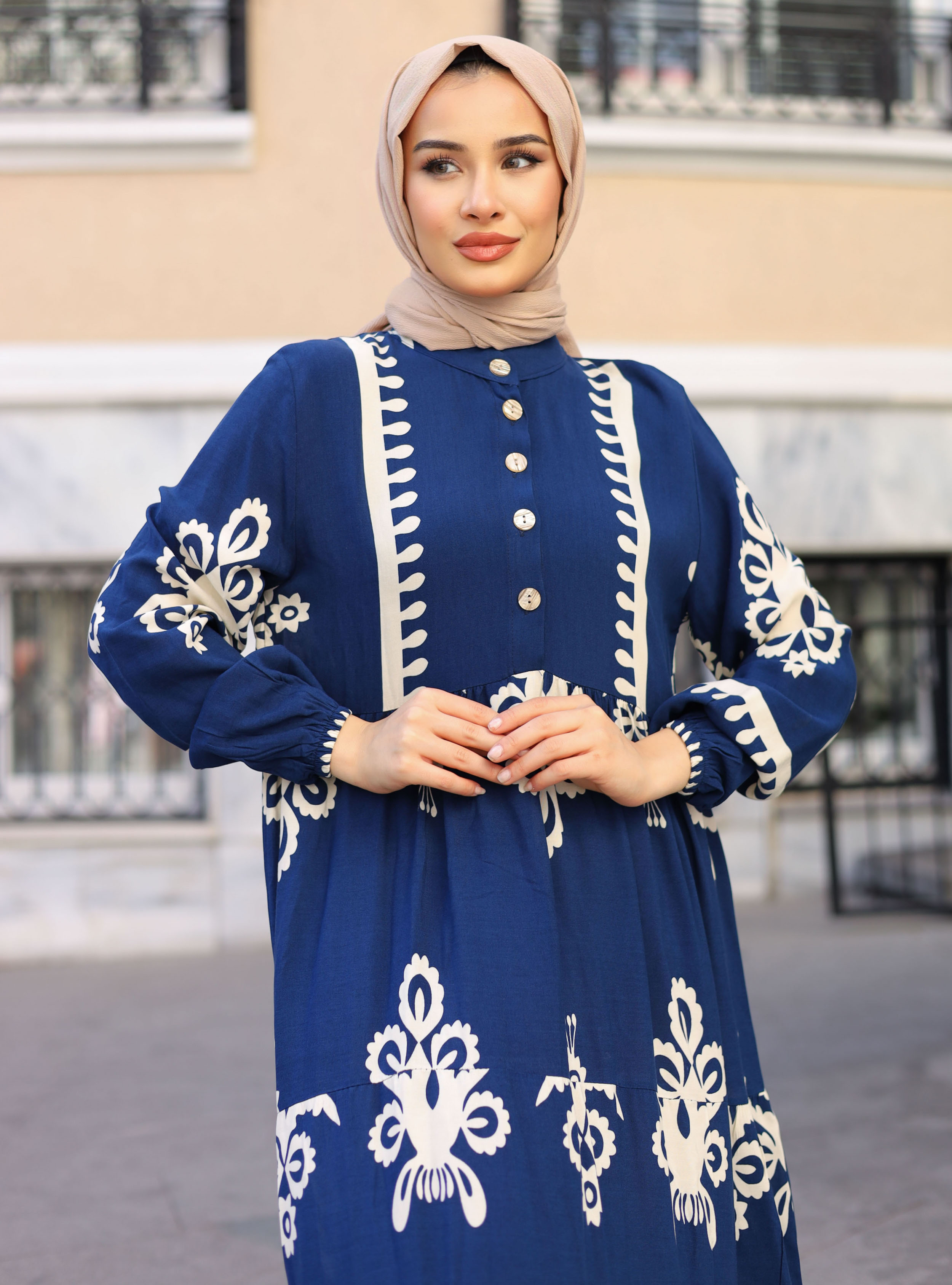 DESENLİ ELBİSE - Lacivert - ZENANE - Resim 4