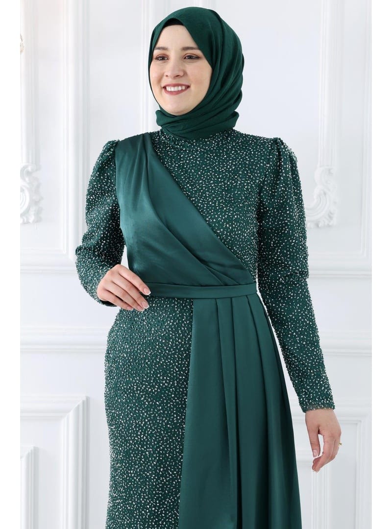 Amine Hüma Ecmel Tesettür Abiye Zümrüt - Resim 3