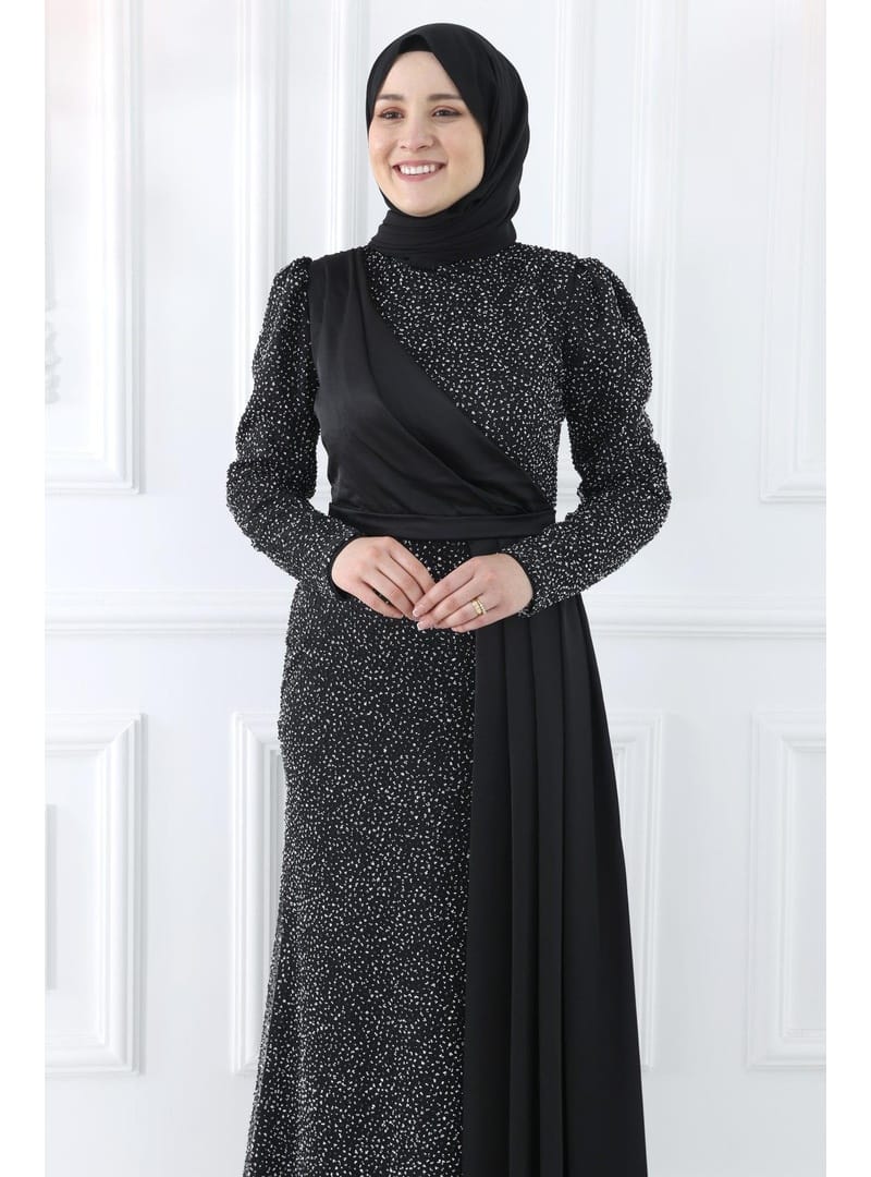 Amine Hüma Ecmel Tesettür Abiye Siyah - Resim 3