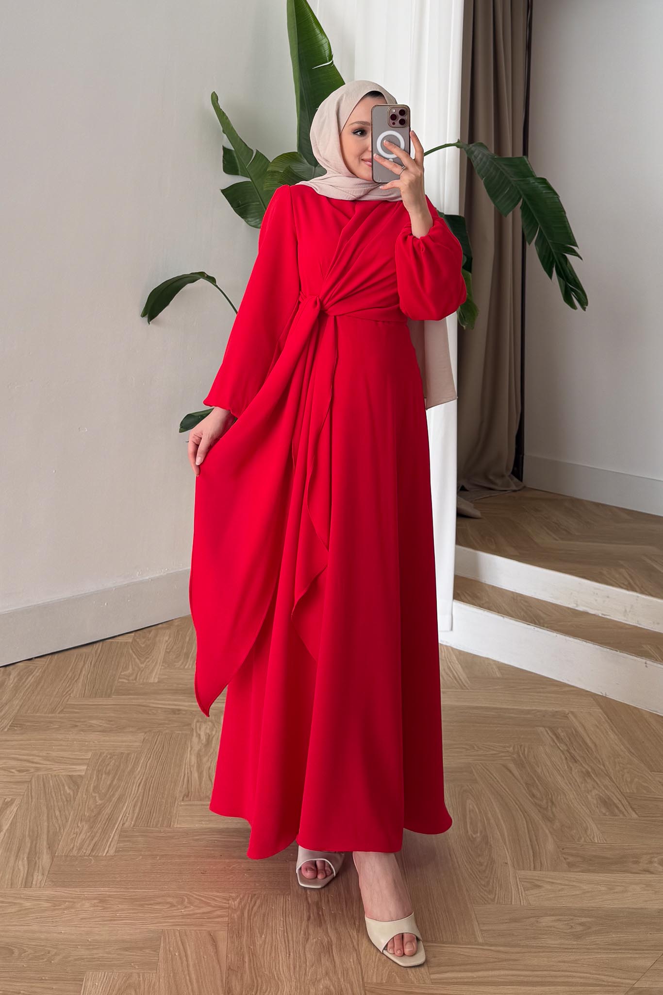 Bağlamalı Elbise Kırmızı - Resim 4
