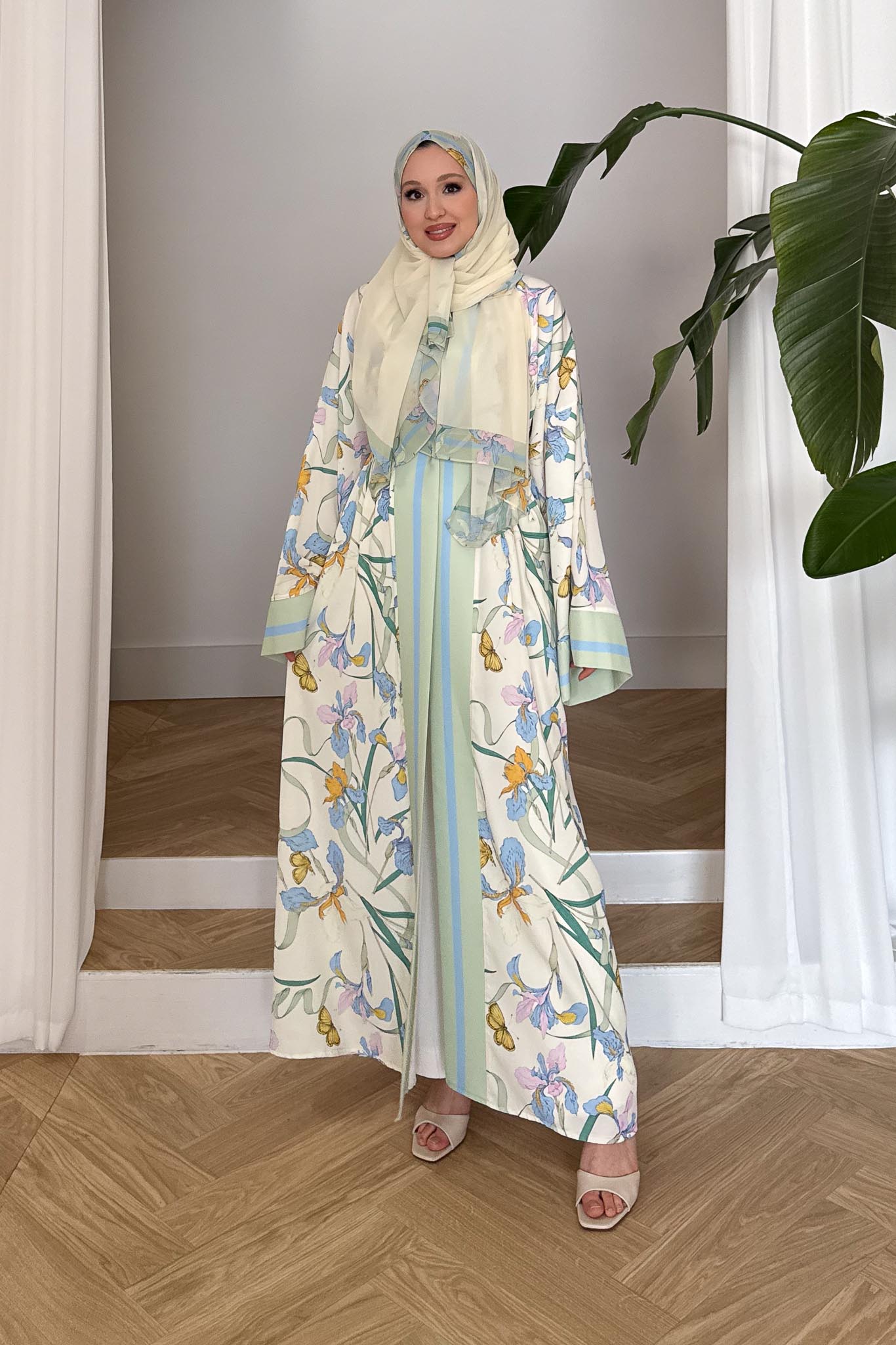 Desenli Abaya Mint - Resim 2