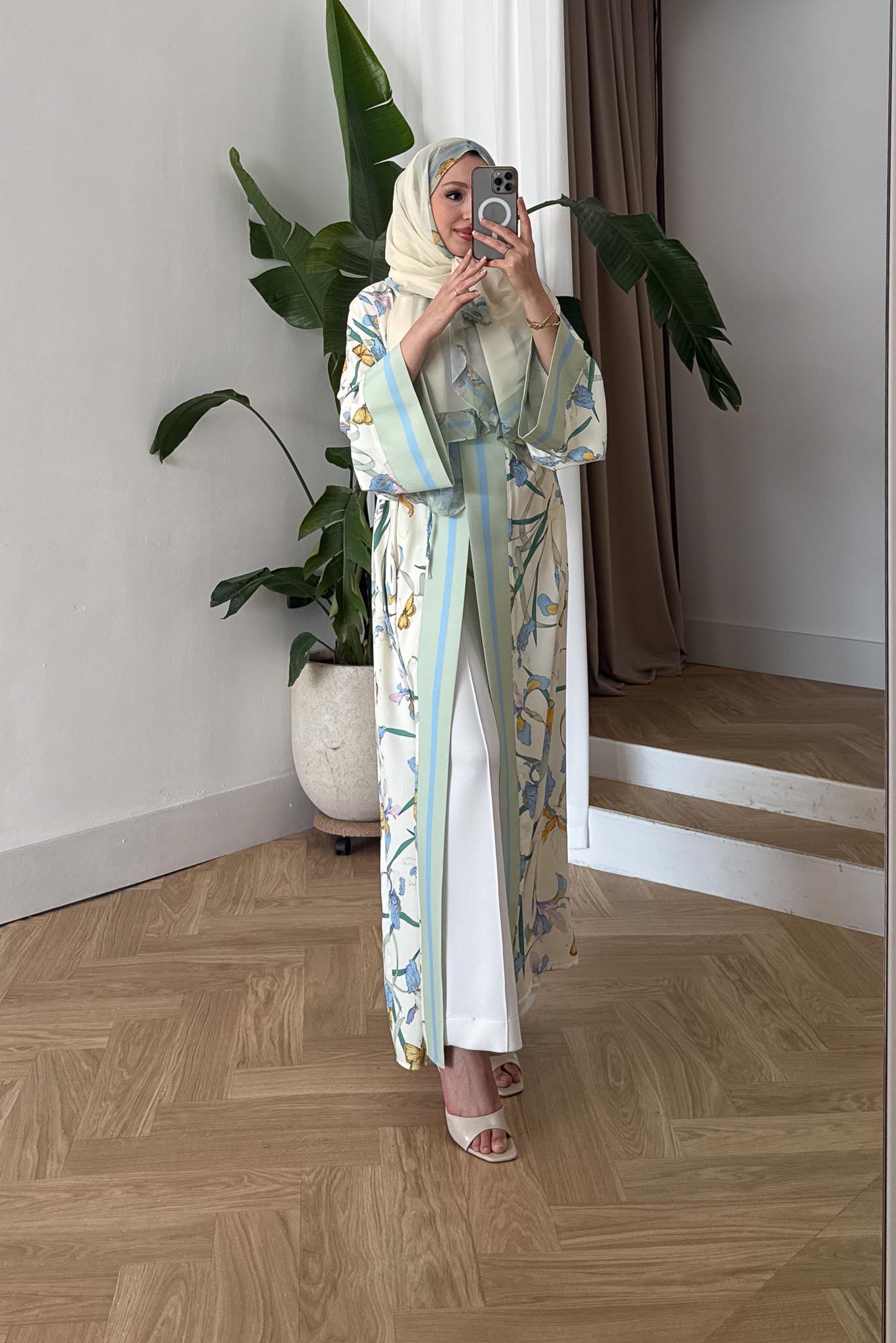 Desenli Abaya Mint - Resim 3