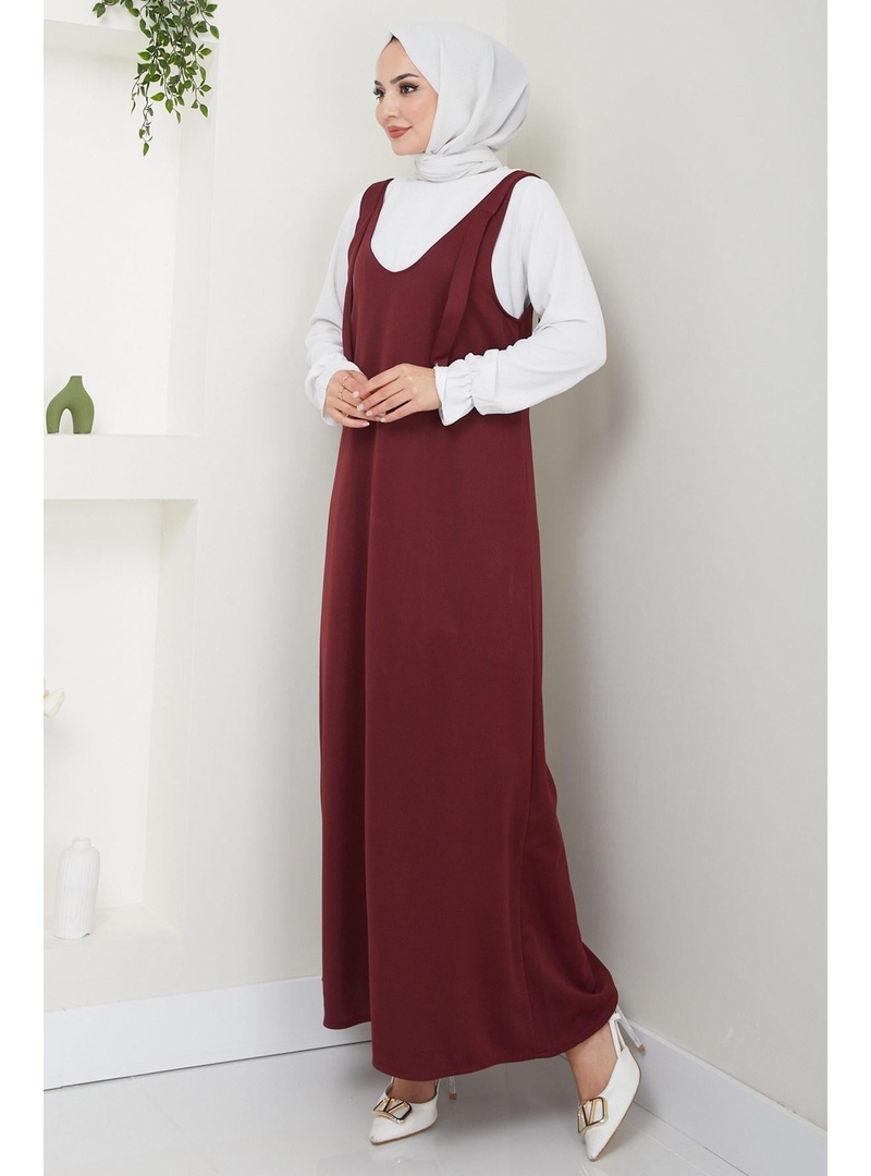 Nehir Örme Jile Elbise Bordo HM2389 - Resim 2