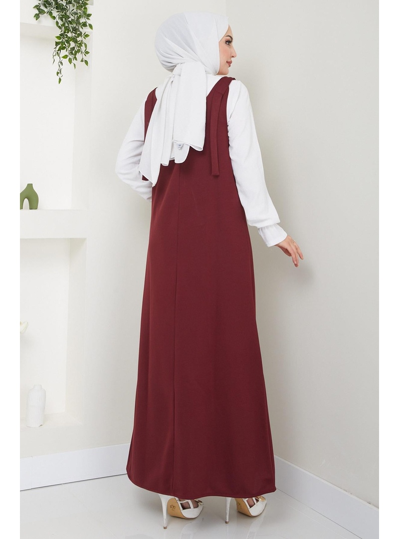 Nehir Örme Jile Elbise Bordo HM2389 - Resim 4