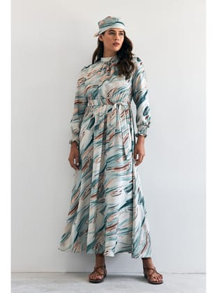 Aura Desenli Elbise - Mint