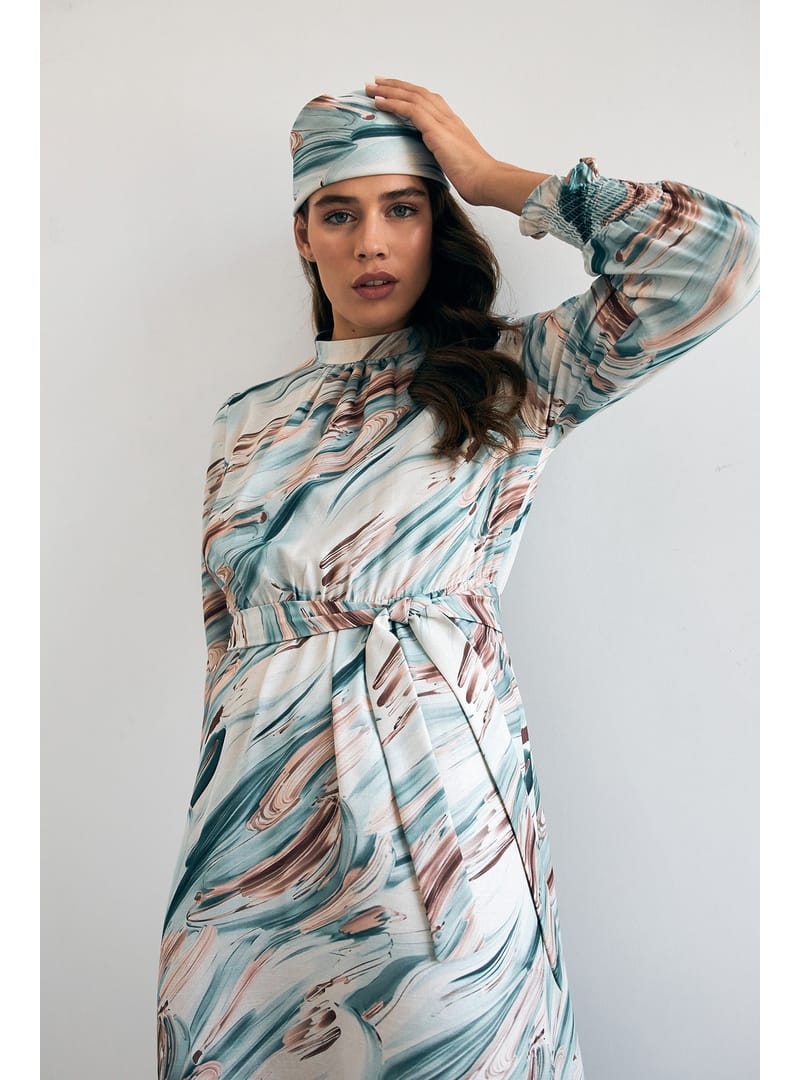 Aura Desenli Elbise - Mint - Resim 3