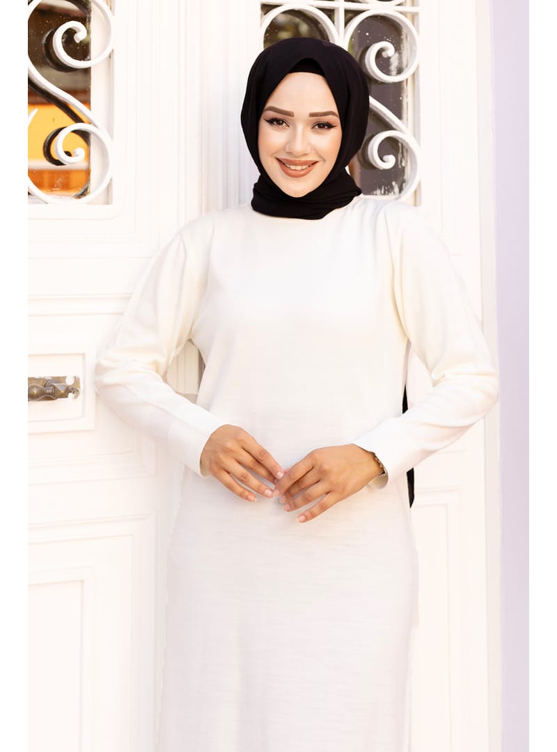 Bisiklet Yaka Triko Elbise TSD240720 Beyaz - Resim 2