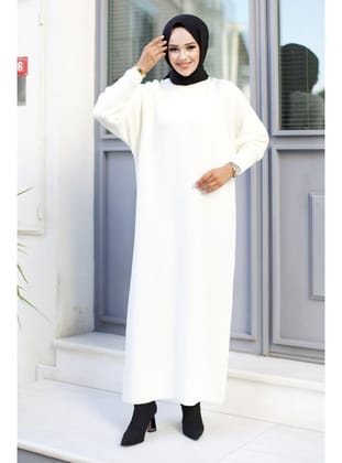 Reglan Kol Triko Elbise TSD240725 Beyaz