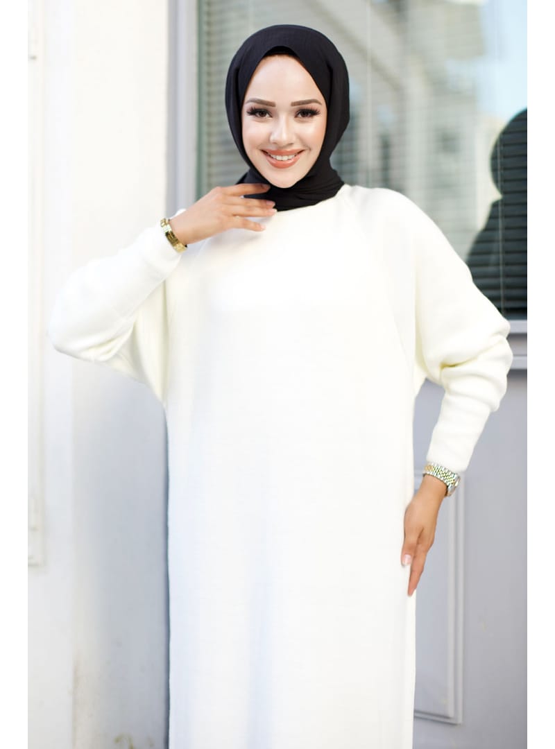 Reglan Kol Triko Elbise TSD240725 Beyaz - Resim 2