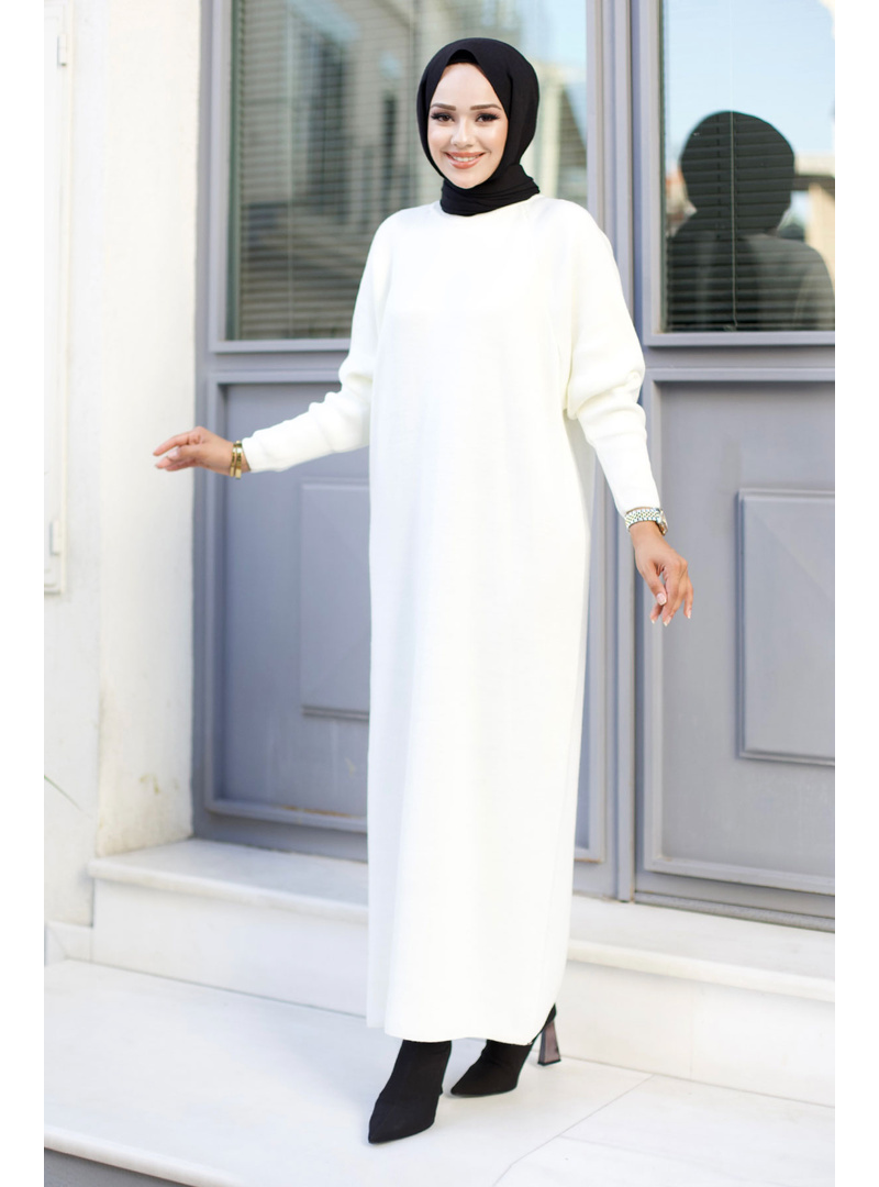 Reglan Kol Triko Elbise TSD240725 Beyaz - Resim 4