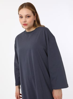 Büyük Beden Oversize Örme Elbise - Granit - Alia