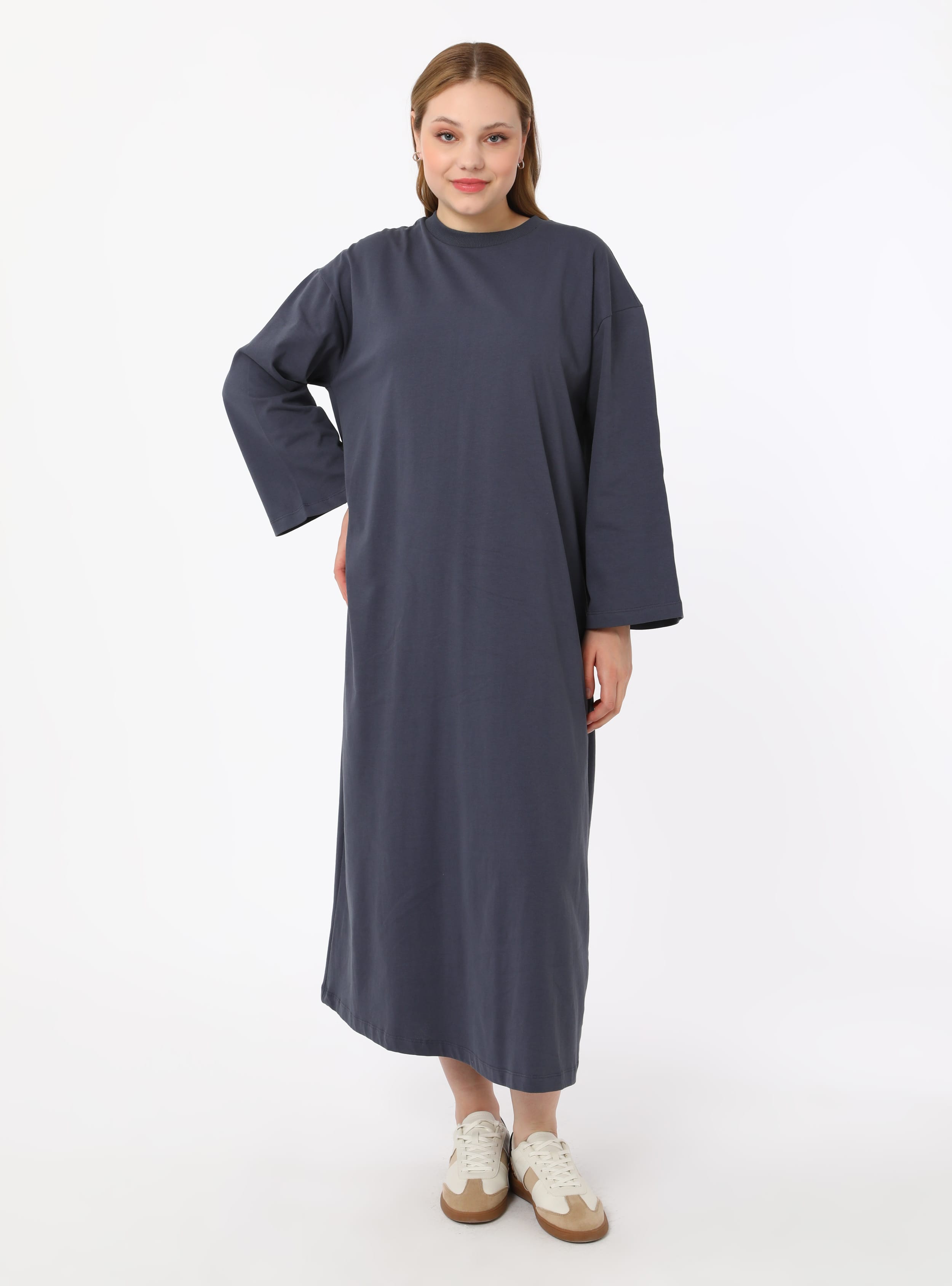 Büyük Beden Oversize Örme Elbise - Granit - Alia - Resim 2