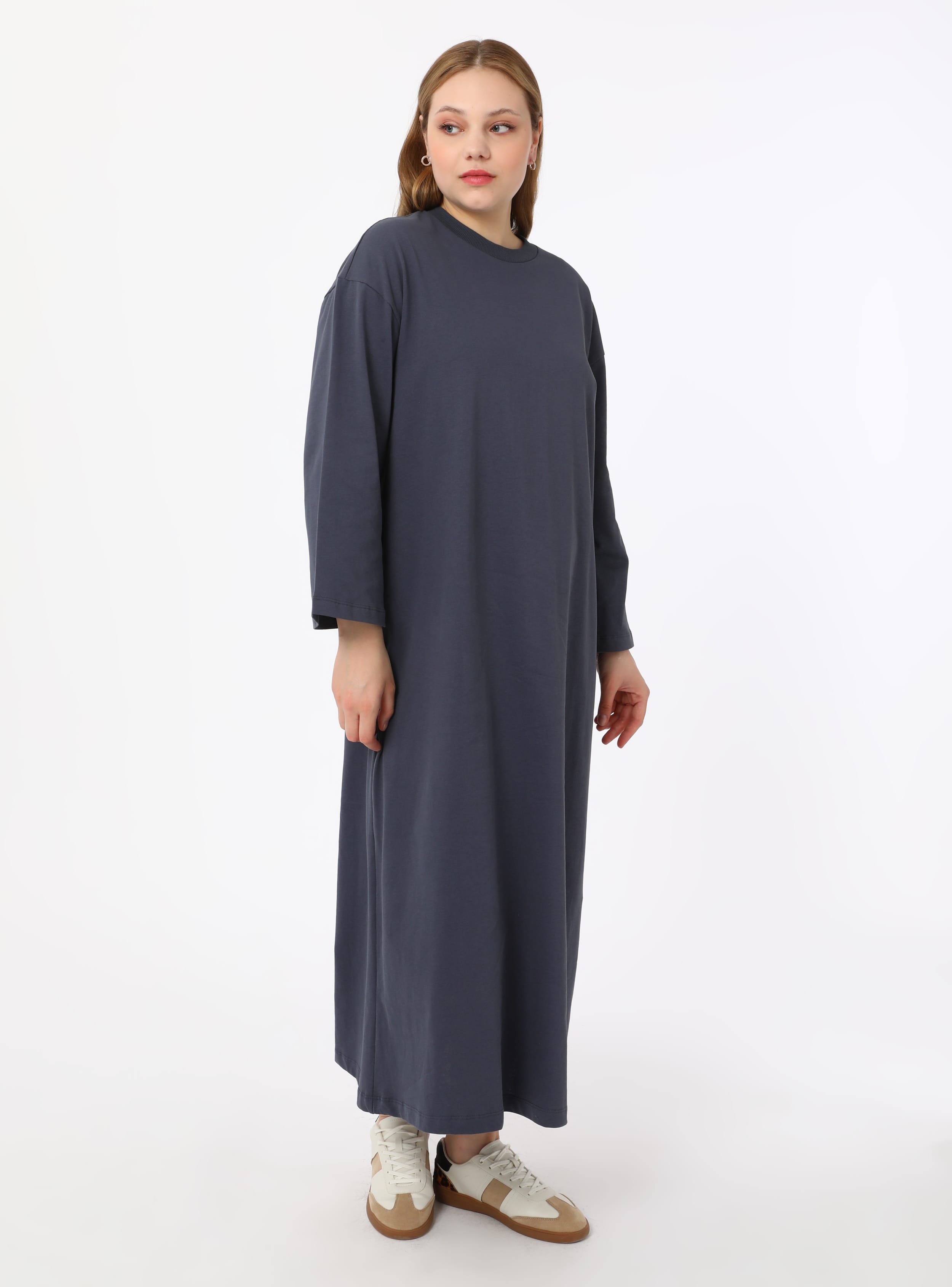 Büyük Beden Oversize Örme Elbise - Granit - Alia - Resim 3