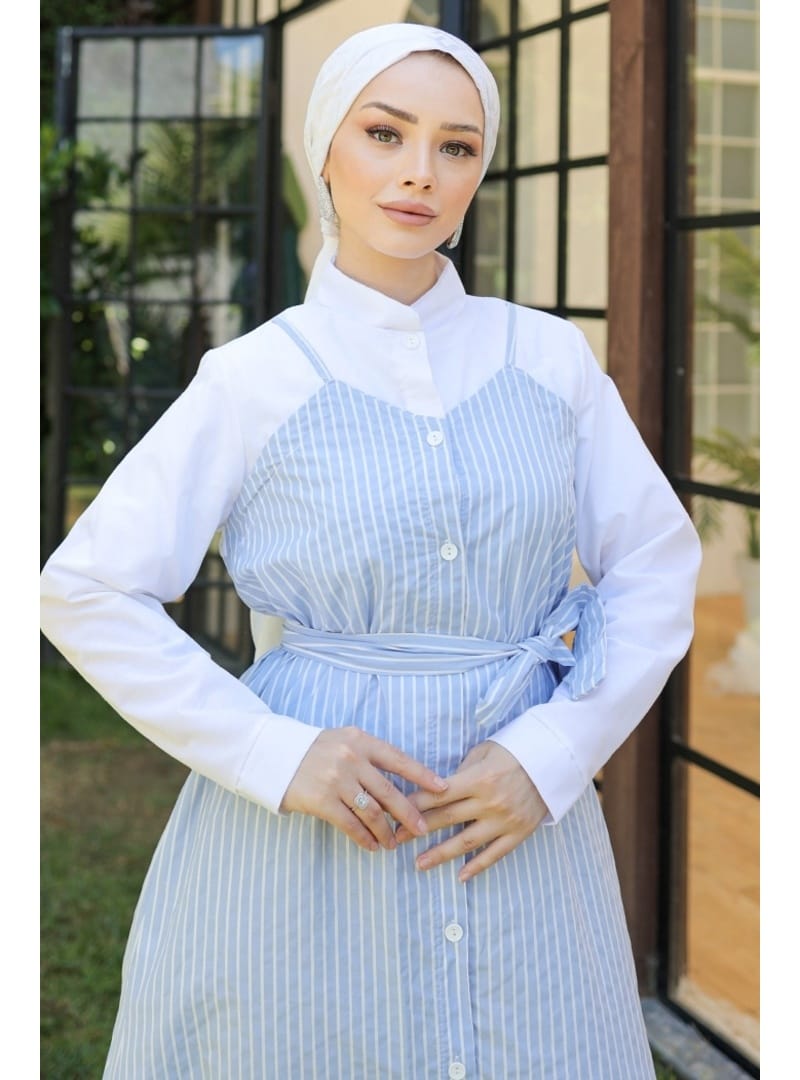 Ayser Çizgili Elbise 1190 - Bebe Mavi - Resim 2