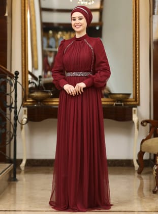 Abiye Elbise - Bordo - Azra Design
