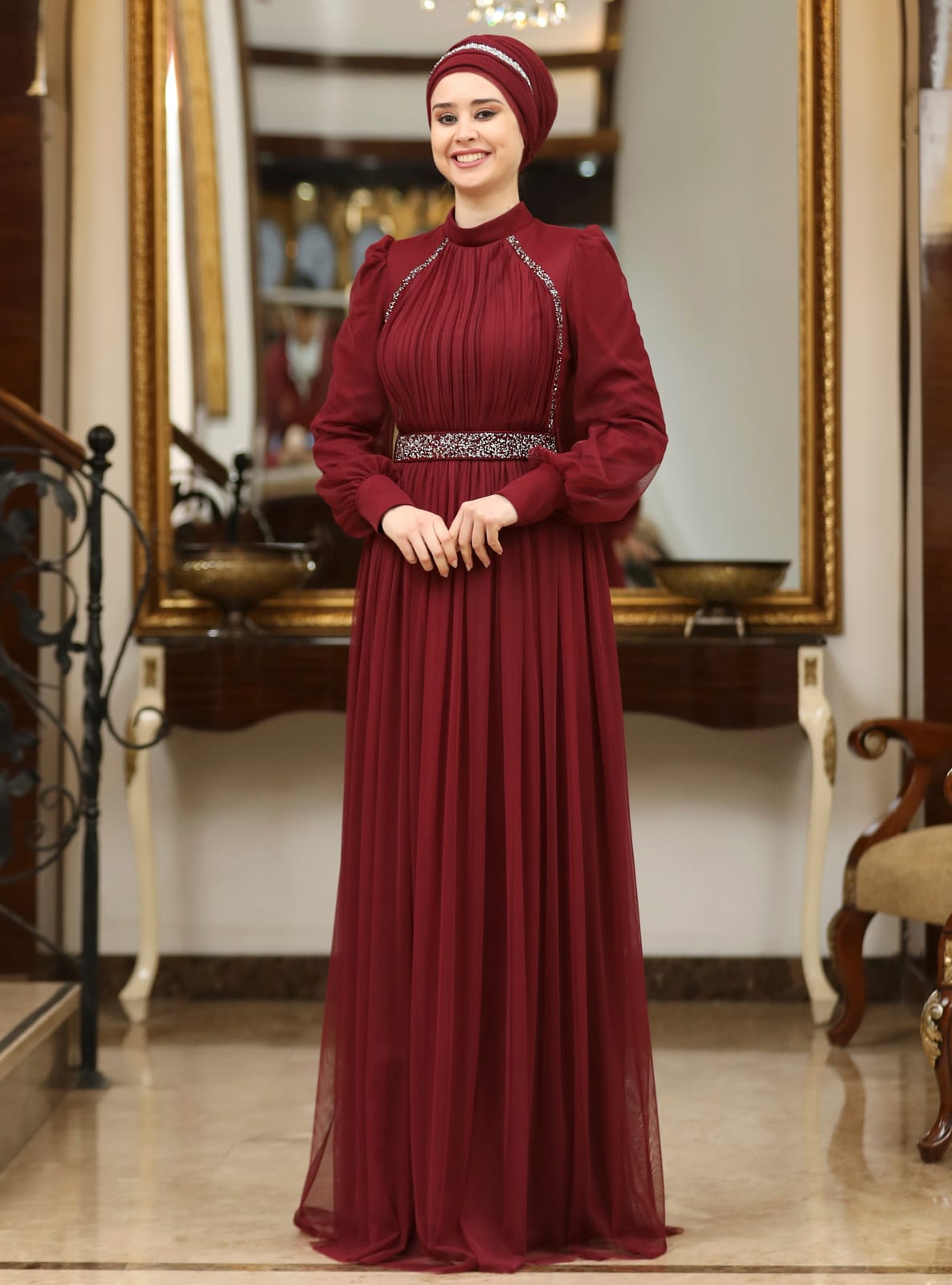Abiye Elbise - Bordo - Azra Design - Resim 2