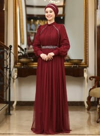 Abiye Elbise - Bordo - Azra Design - Resim 3