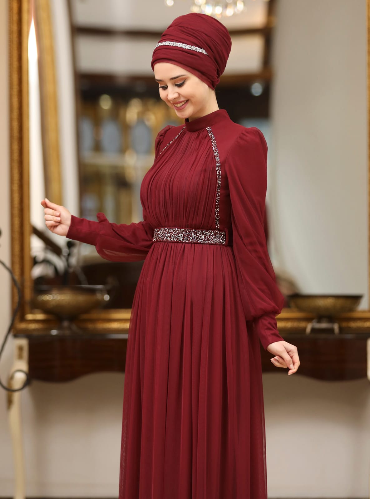 Abiye Elbise - Bordo - Azra Design - Resim 4