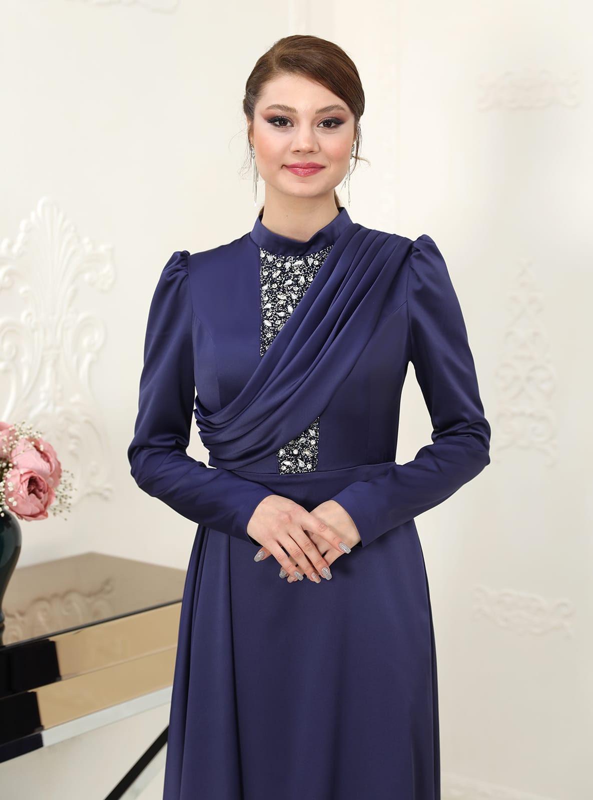 Abiye Elbise - Lacivert - Azra Design - Resim 3