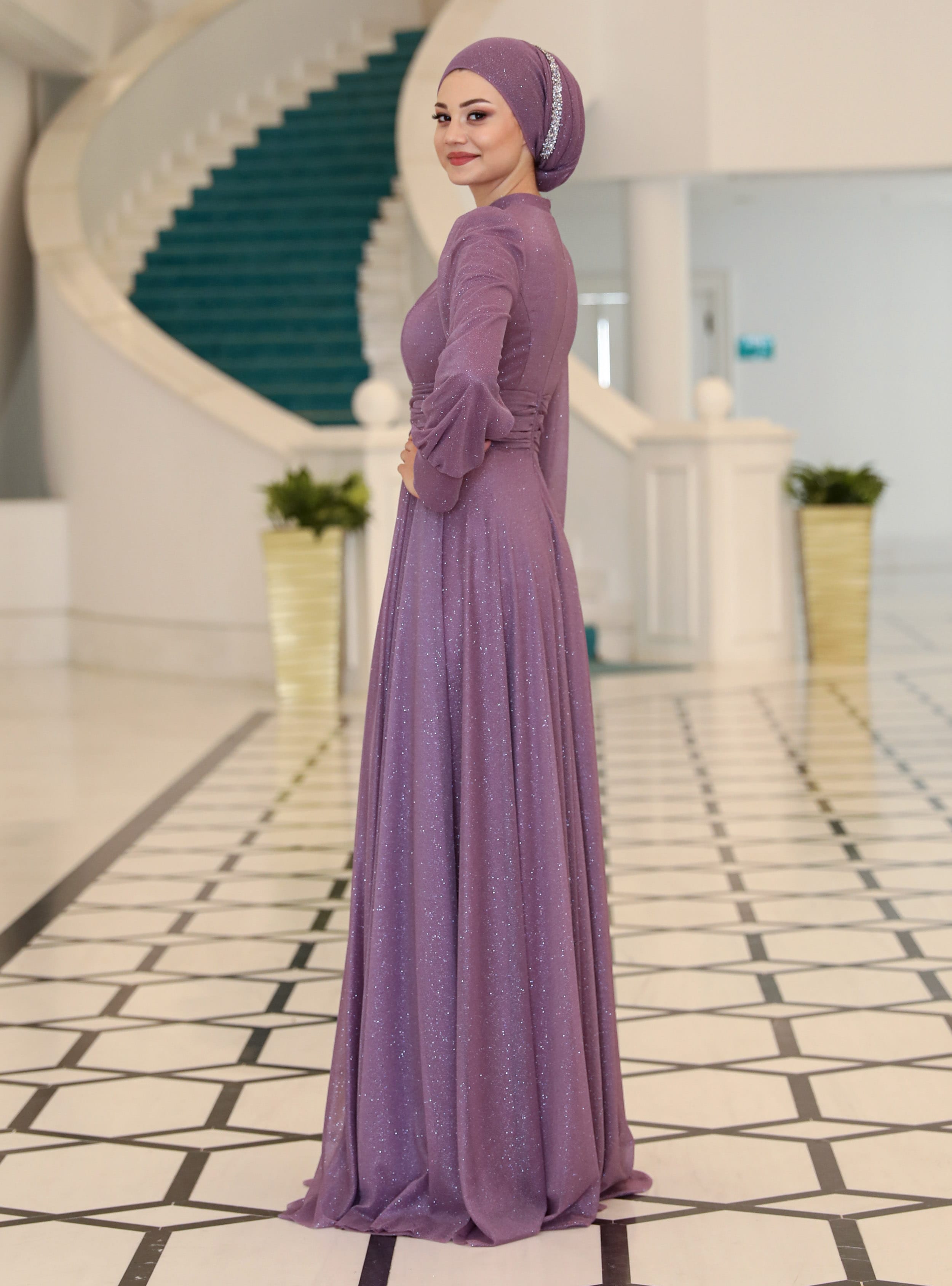 Tesettür Abiye Elbise - Lavanta - Azra Design - Resim 2