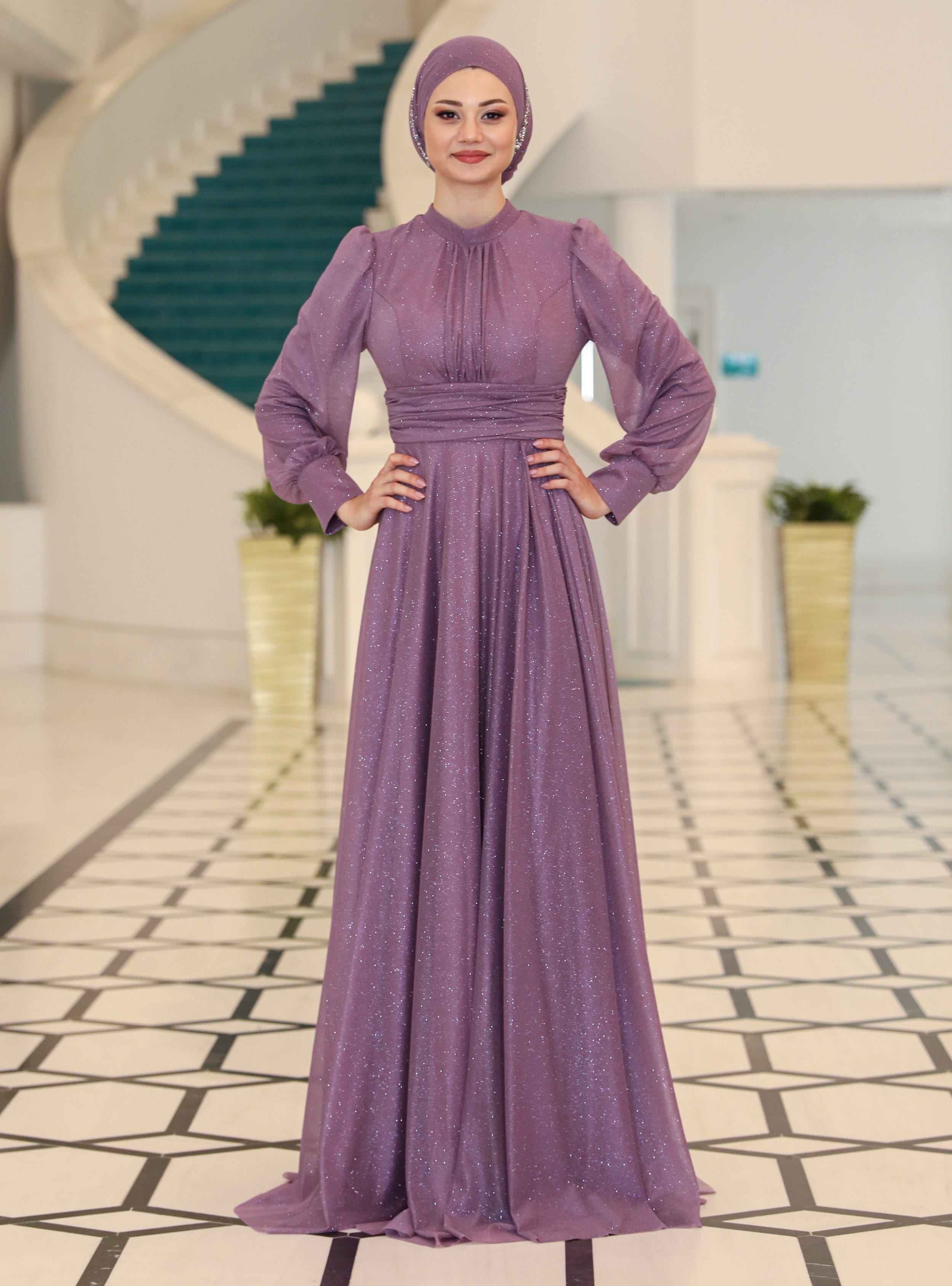 Tesettür Abiye Elbise - Lavanta - Azra Design - Resim 3