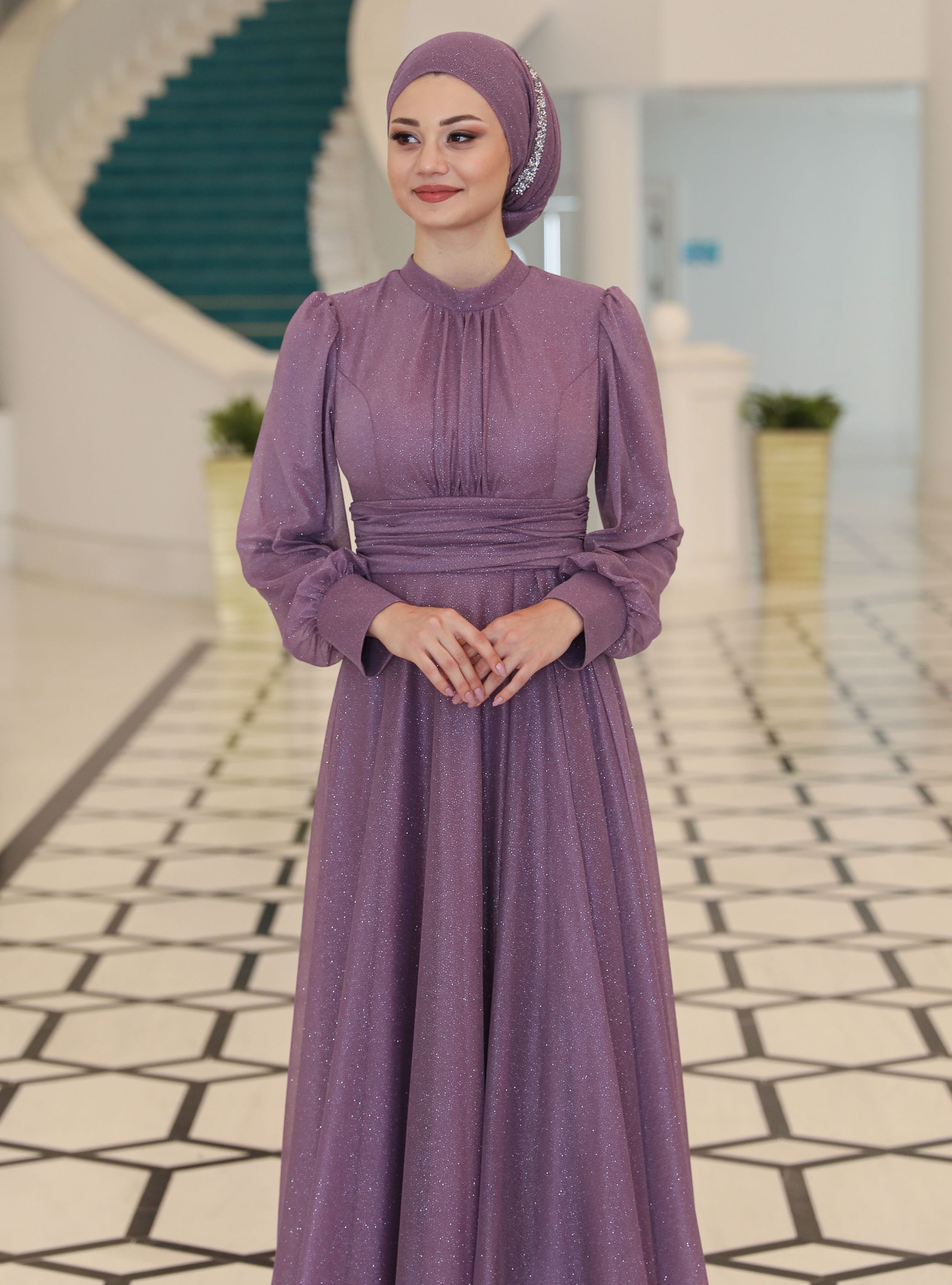 Tesettür Abiye Elbise - Lavanta - Azra Design - Resim 4