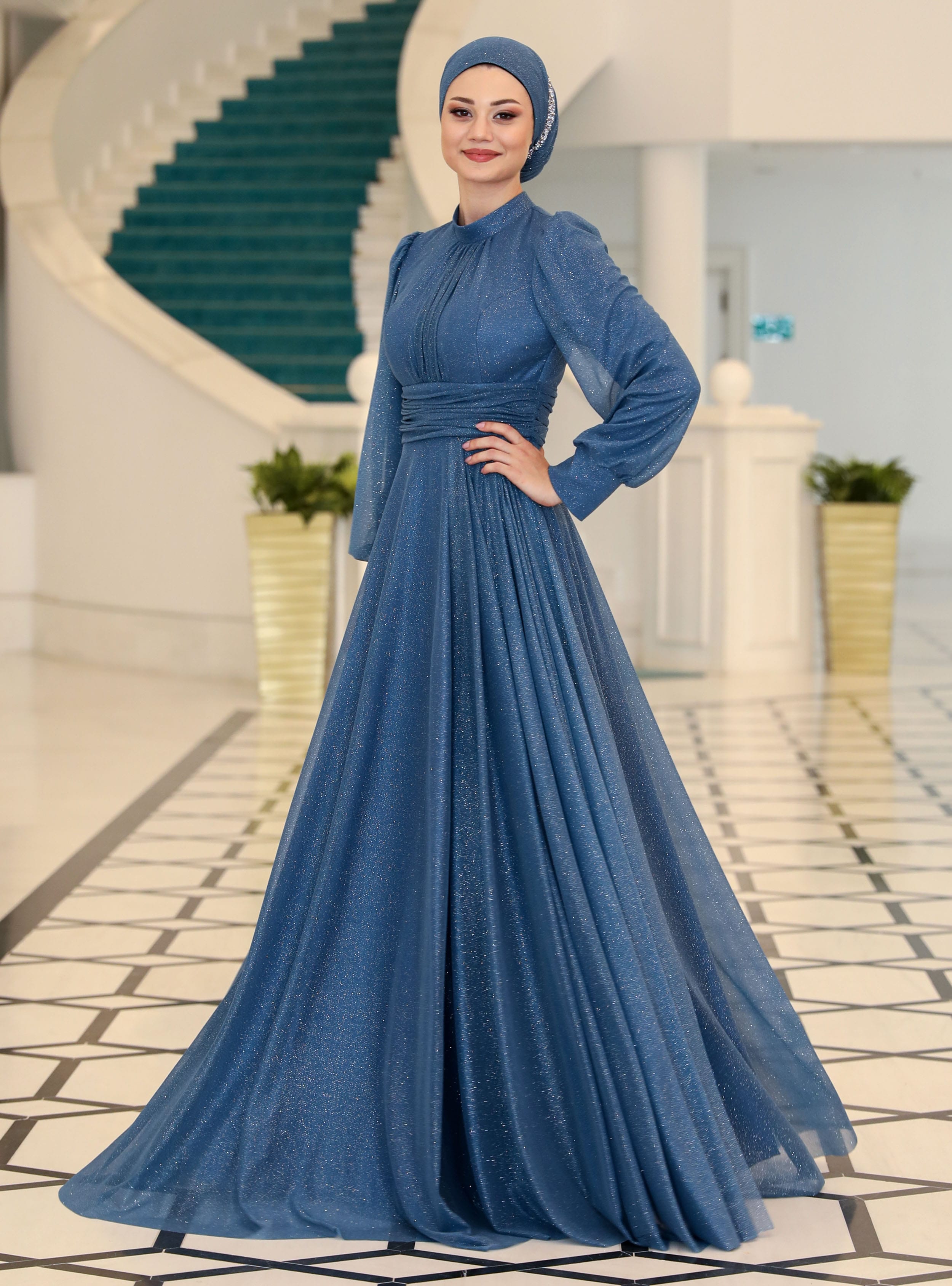 Abiye Elbise - Dark indigo - Azra Design - Resim 3