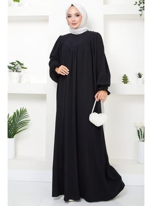 Büzgülü Robalı Elbise Siyah HM2501