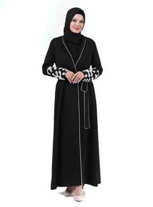İki Parça Kol Ucu Boncuklu Tesettür Abaya Siyah 24378 Siyah